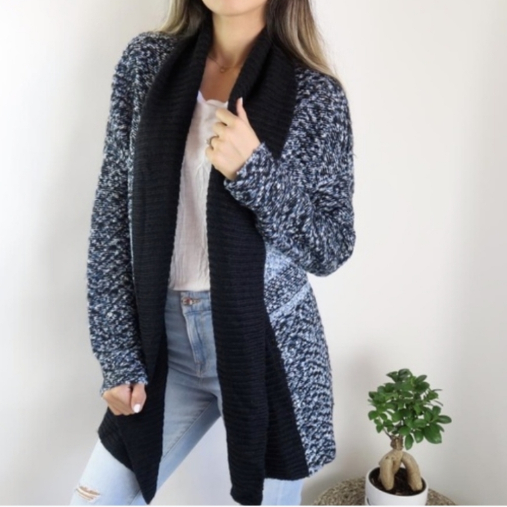 NWT John + Jenn Cardigan Open Knit Sweater Coat Shawl Collar Fits Like XL/1X